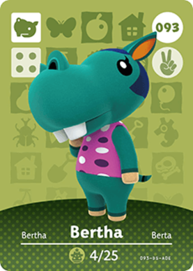 Bertha Animal Crossing Amiibo Card - Animal Crossing Cards - Series 1