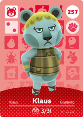 Klaus Animal Crossing Amiibo Card - Animal Crossing Cards - Series 3