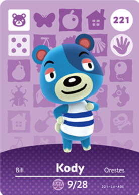 Kody Animal Crossing Amiibo Card - Animal Crossing Cards - Series 3