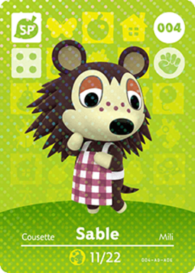 Sable Animal Crossing Amiibo Card - Animal Crossing Cards - Series 1